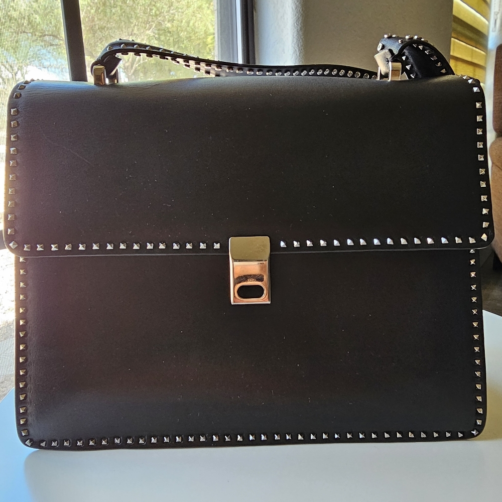 Valentino Leather Rockstud Top Handle Bag